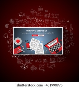 Winning Strategy for Business Concept with Doodle design style :finding solution, brainstorming, creative thinking. Modern style illustration for web banners, brochure and flyers.