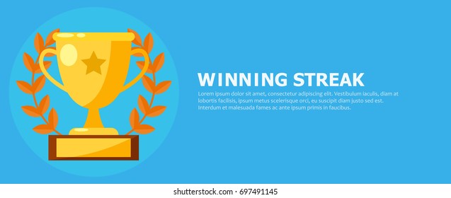 Winning streak banner. Cup, medal with a star. Vector flat illustration