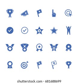 Winning and success signs and symbols. Sports flat and line icons set in vector format.