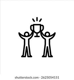 winning team outline icon. figure win trophy line art illustration.