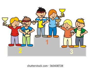 winning team,vector icon, group of children