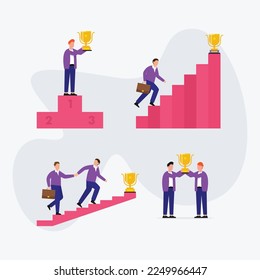 Winning trophy - achieve success alone or with a team 2d vector illustration concept for banner, website, illustration, landing page, flyer, etc