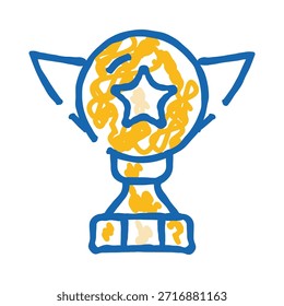 Winning trophy doodle illustration featuring a prominent star symbol, representing achievement, celebration, and championship in a playful, hand drawn vector sketch style