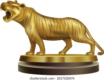 The winning trophy is a golden tiger statue.illustration vector