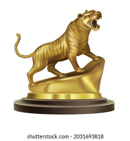 The winning trophy is a golden tiger statue.illustration vector
