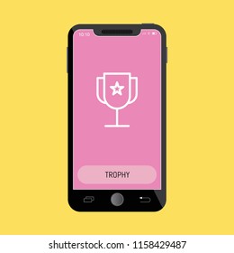Winning Trophy Line Icon on Mobile Screen.
