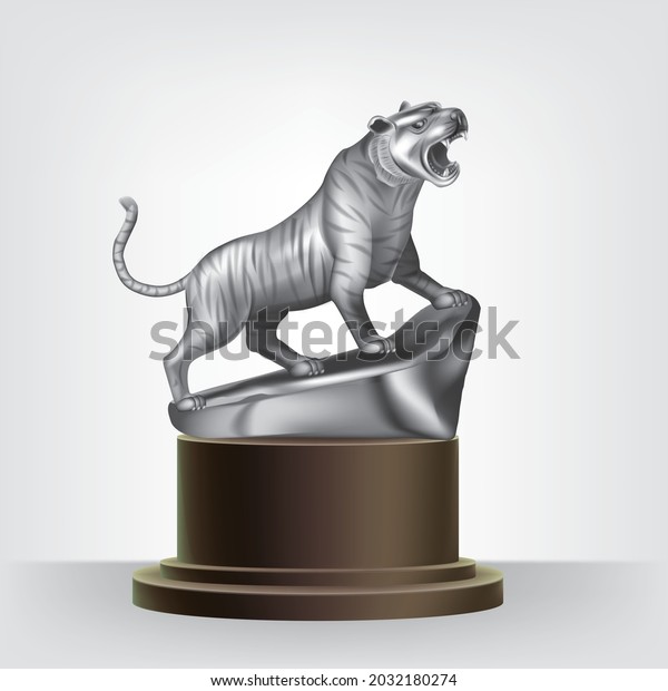Winning Trophy Silver Tiger Statuesilver Tigerillustration Stock Vector (Royalty Free