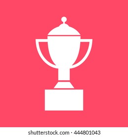 Winning Trophy white icon on magenta color background. Eps-10.