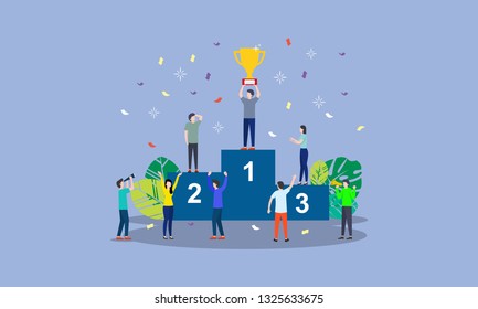 winning the vector illustration concept, someone is holding a trophy 