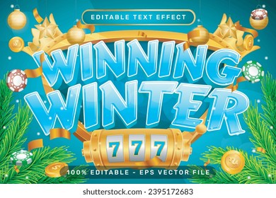 winning winter 3d text effect and editable text effect with christmas background