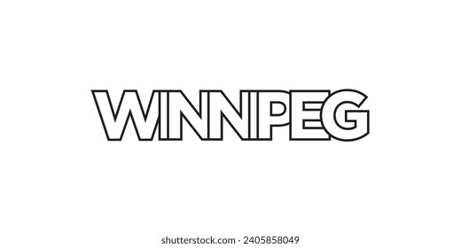 Winnipeg en el emblema de Canadá para imprenta y web. El diseño presenta estilo geométrico, ilustración vectorial con tipografía audaz en fuente moderna. Letras gráficas de eslóganes aisladas en fondo blanco.