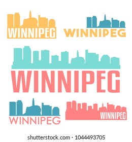 Winnipeg Canada Flat Icon Skyline Vector Silhouette Design Set Logo.