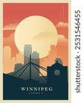 Winnipeg city brutalism poster with abstract skyline, cityscape retro vector illustration. Canada, Manitoba province travel guide cover, brochure, flyer, leaflet, business presentation template image