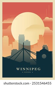 Winnipeg city brutalism poster with abstract skyline, cityscape retro vector illustration. Canada, Manitoba province travel guide cover, brochure, flyer, leaflet, business presentation template image