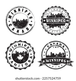 Winnipeg Manitoba Stamp Skyline Postmark. Silhouette Postal Passport. City Round Vector Icon Set. Vintage Postage 

Design.