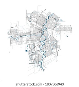 Winnipeg map. Detailed map of Winnipeg city administrative area. Cityscape panorama. Royalty free vector illustration. Linear outline map with highways, streets, rivers.