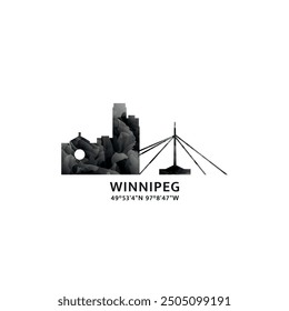 Winnipeg panorama, vector badge, skyline logo and icon. Canada, Manitoba province city horizon logotype with landmarks and building silhouettes. Isolated foggy abstract gradient graphic