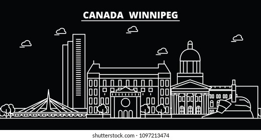 Winnipeg silhouette skyline. Canada - Winnipeg vector city, canadian linear architecture, buildings. Winnipeg travel illustration, outline landmarks. Canada flat icons, canadian line banner