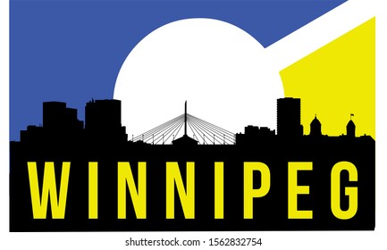 Winnipeg skyline and landmarks silhouette Black and and flag background design vector illustration