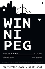Winnipeg typography minimalist vector poster for national event, public holiday, independence day, summer festival layout. Brochure, leaflet, flyer, presentation image template for Canada