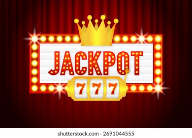 Gewinnt den Jackpot. Großes Gewinnkonzept. Casino-Jackpot. Banner für Glühbirnen. Vektorgrafik.