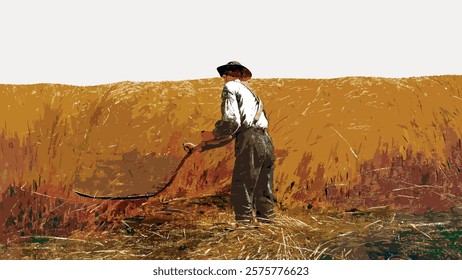 Winslow Homer's Veteran in a New Field border, illustration isolated on white, vector. Vintage famous artwork by Winslow Homer, old art illustration vector.