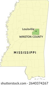Winston County and city of Louisville location on Mississippi state map