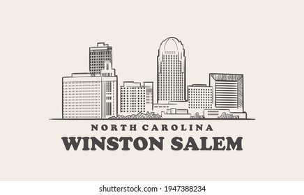 Winston Salem skyline, north carolina drawn sketch