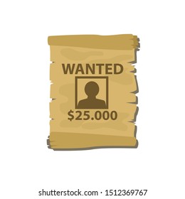 Wintage wanted poster isolated on white photo-realistic vector illustration.