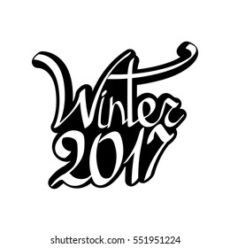 Winter 2017, isolated sticker, calligraphy lettering, word design template, vector illustration