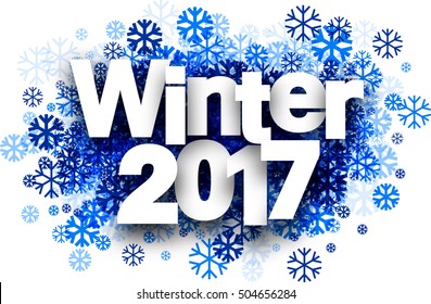 Winter 2017 white background with blue snowflakes. Vector illustration.