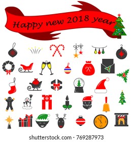 Winter 2018 New year icons set. Many different decorative elements for winter holidays. Premium quality graphic design collection icons for websites, web design, mobile app on white background