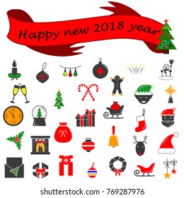 Winter 2018 New year icons set. Many different decorative elements for winter holidays. Premium quality graphic design collection icons for websites, web design, mobile app on white background