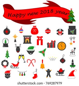 Winter 2018 New year icons set. Many different decorative elements for winter holidays. Premium quality graphic design collection icons for websites, web design, mobile app on white background