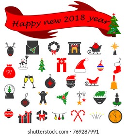 Winter 2018 New year icons set. Many different decorative elements for winter holidays. Premium quality graphic design collection icons for websites, web design, mobile app on white background