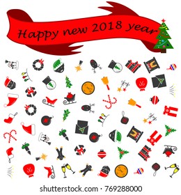 Winter 2018 New year icons set. Many different decorative elements for winter holidays. Premium quality graphic design collection icons for websites, web design, mobile app on white background
