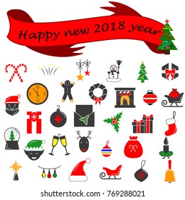 Winter 2018 New year icons set. Many different decorative elements for winter holidays. Premium quality graphic design collection icons for websites, web design, mobile app on white background