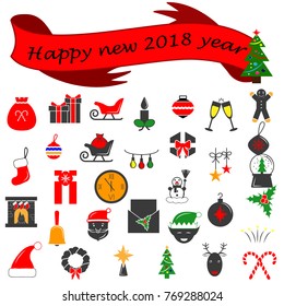 Winter 2018 New year icons set. Many different decorative elements for winter holidays. Premium quality graphic design collection icons for websites, web design, mobile app on white background