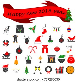 Winter 2018 New year icons set. Many different decorative elements for winter holidays. Premium quality graphic design collection icons for websites, web design, mobile app on white background