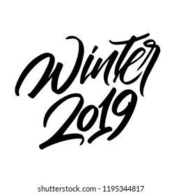 Winter 2019 expressive calligraphy sign. Poster idea, greeting card deisgn, celebration banner. New year modern brush lettering. Black vector illustration on white background