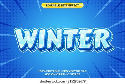 Winter 3d Text Effect With Ice Theme. Blue Typography Template For Ice Or Snow