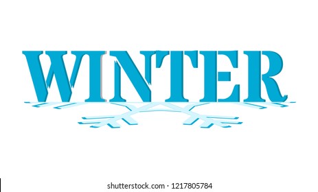 Winter - 3D word on a half of a snowflake