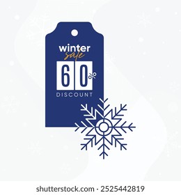 Invierno 60% de descuento. Vector de la venta del invierno. descuento de la venta del invierno con la etiqueta. 60% de descuento de invierno
