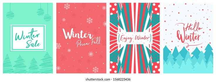 Winter a4 Flyer Banner poster template vector illustration Background greeting card set pack
