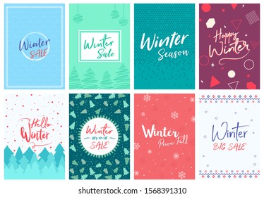 Winter a4 Flyer Banner poster template vector illustration Background greeting card set pack