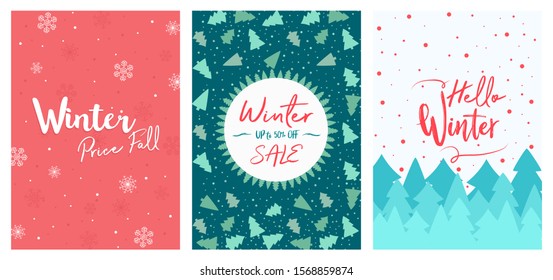 Winter a4 Flyer Banner poster template vector illustration Background greeting card set pack
