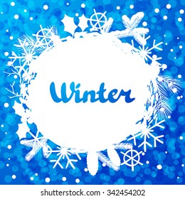 Winter abstract background design with snowflakes and snow.
