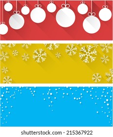 Winter abstract background with flat paper christmas balls. Vector illustration. 