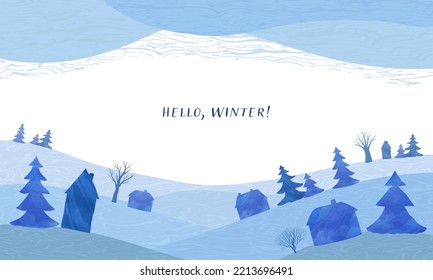 Fondo abstracto de invierno. Paisaje con árboles y casas.