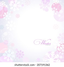 winter abstract background with snowflakes in pink